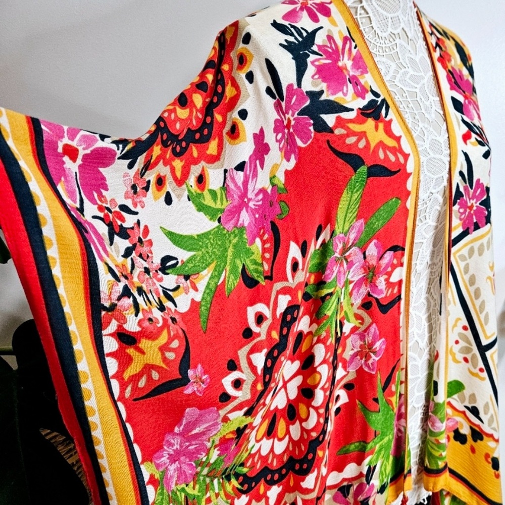 🟠 Nine West Floral Multicolor Kimono One Size-New w/ Tag - Picture 6 of 7